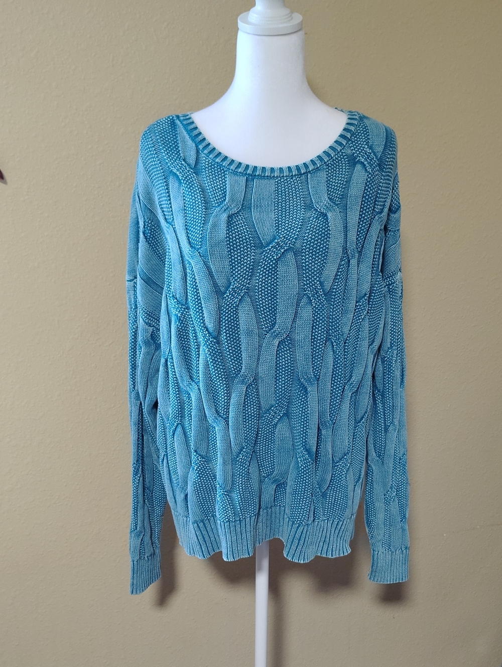 Canyon Retreat 100% Cotton Cable Knit Washed Sweater Size L Cozy Loungewear